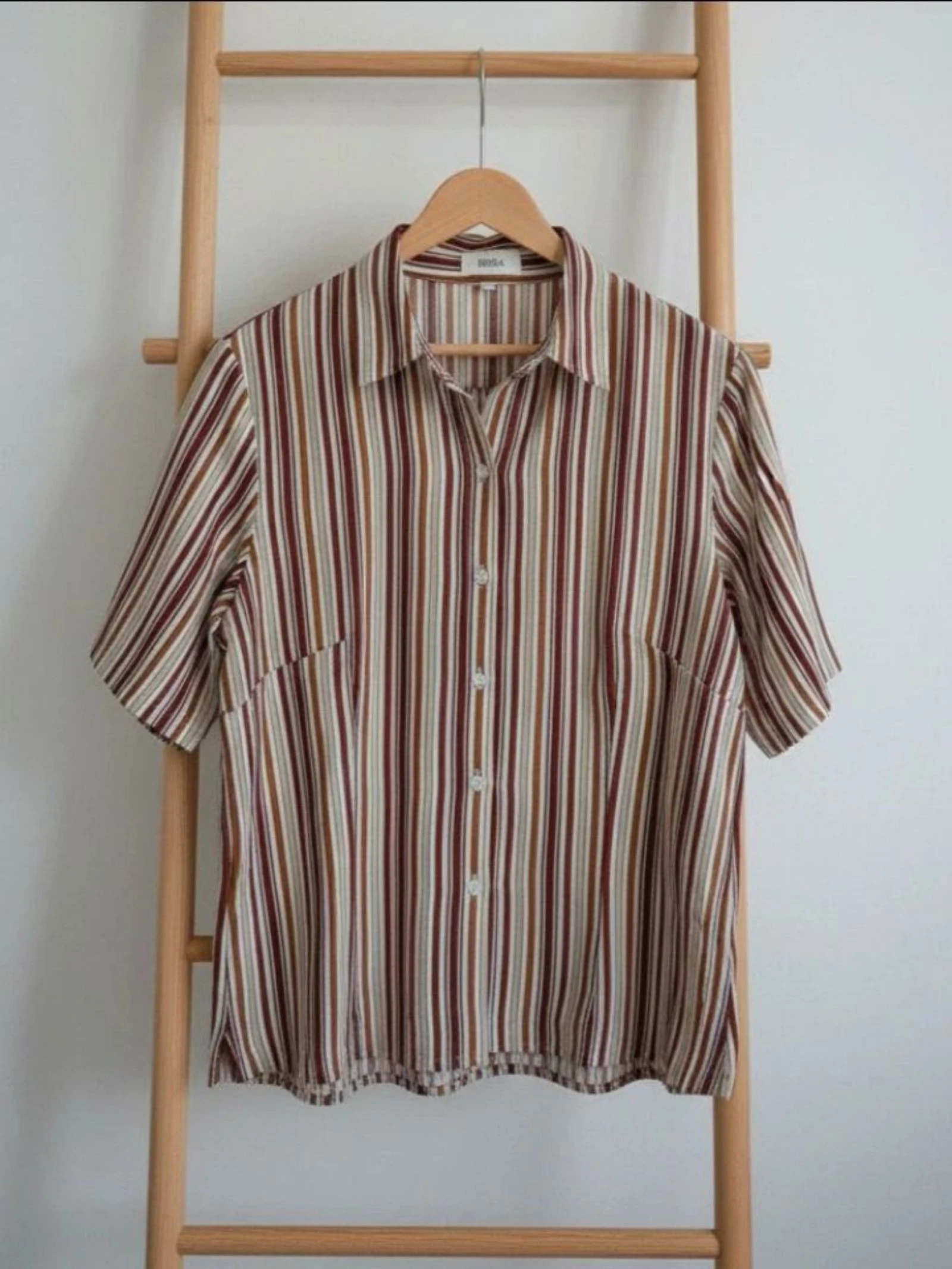 Blusa estampado rayas Festa Chemise Vintage 90s À Rayures Marron Beige XXL